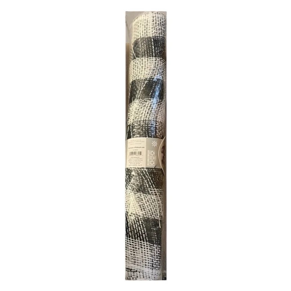 Christmas Polypro BUFFALO CHECK DECO‎ Mesh Ribbon Black And White 18x9''-NEW